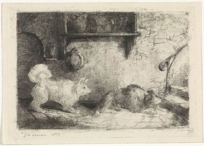 Print with Two Dogs by Jan Karel Jacob de Jonge